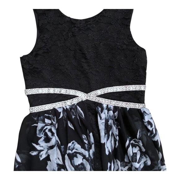 Xtraordinary Girls 8 High Low Formal Dress Black Lace Floral Rhinestone Waist - Picture 5 of 8